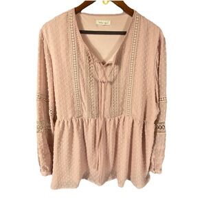 Indigo Soul Babydoll Top Shirt Women 2XL Pink Swiss Dot Summer Fairy Earthy Boho